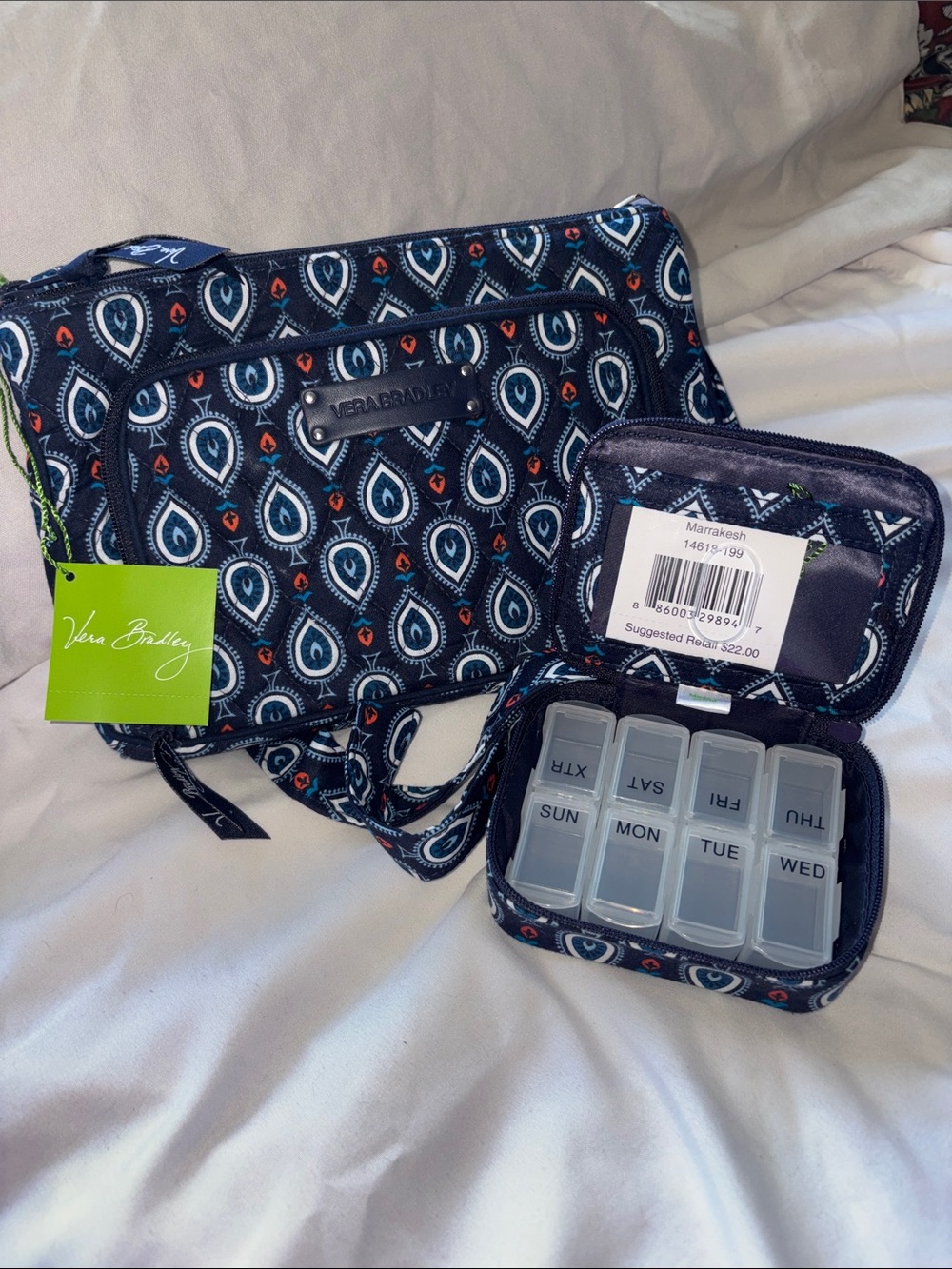 Vera Bradley Navy Marrakesh Teardrop Purse with Pill Organizer